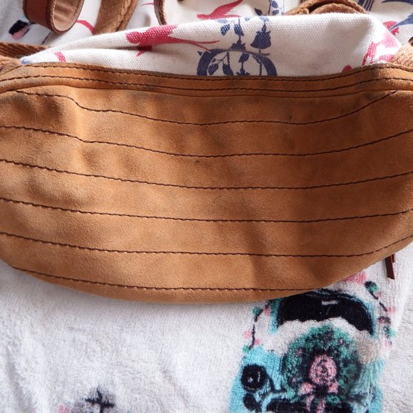 Lucky Brand Vintage Inspired Canvas Backpack Leather Trim Birds Rainbows - Picture 4 of 10